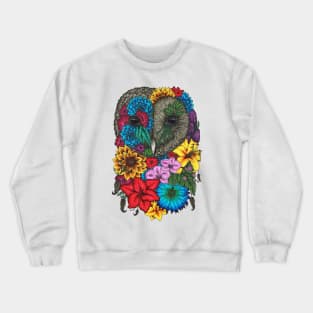 Floral Owl Color White Background Crewneck Sweatshirt